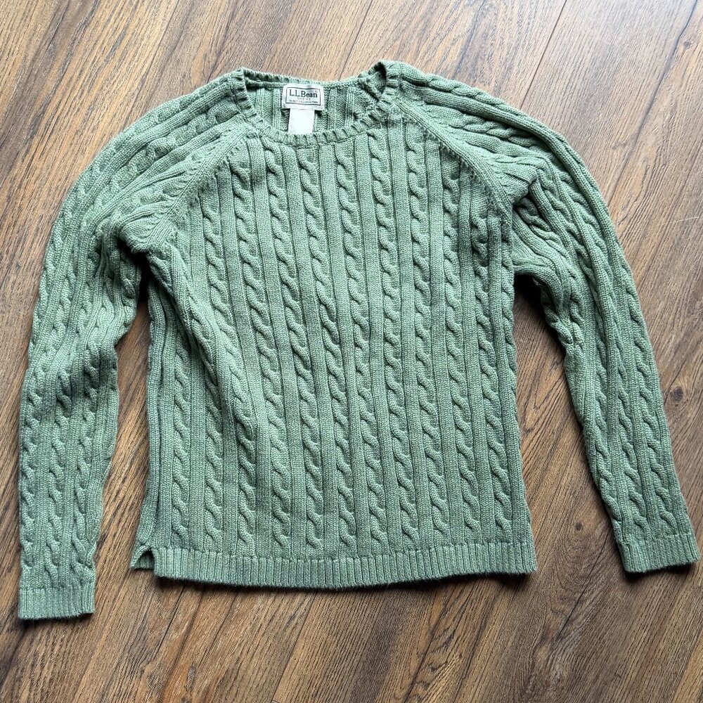 L.L. Bean Ropestitch Cable Knit Pullover Sweater Women's Small Light Green